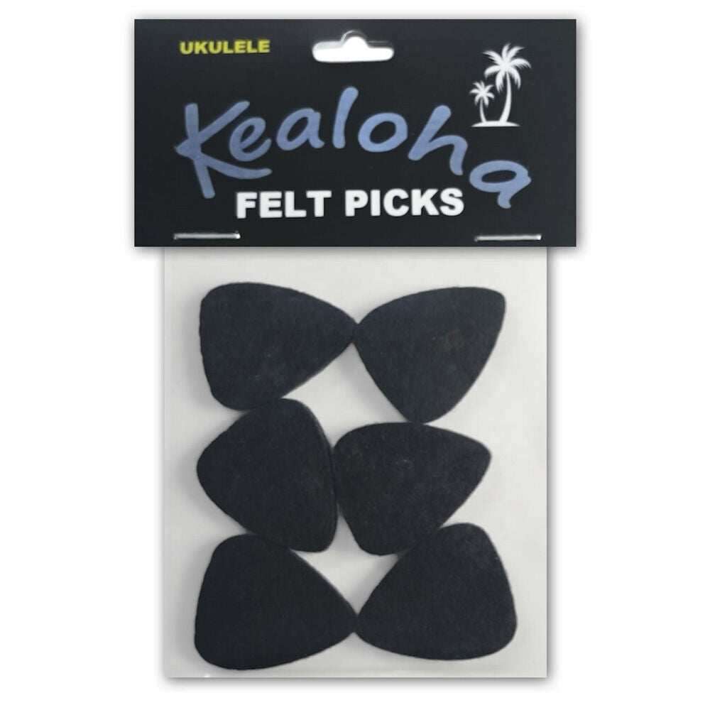 Kealoha Felt Ukulele Picks Black (Pack of 6) - High-Density Synthetic Wool Felt, Non-Slip, Triangle Shape, 25mm x 30mm