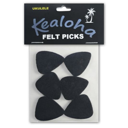 Kealoha Felt Ukulele Picks Black (Pack of 6) - High-Density Synthetic Wool Felt, Non-Slip, Triangle Shape, 25mm x 30mm