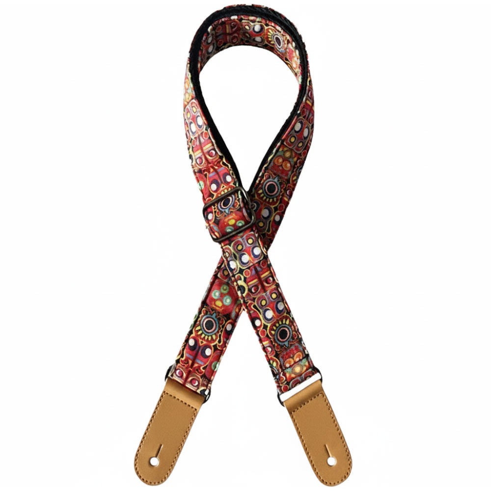Kealoha 1.5" Embroidered Ukulele Strap Mexican Aztec Fiesta Pattern Brown Ends
