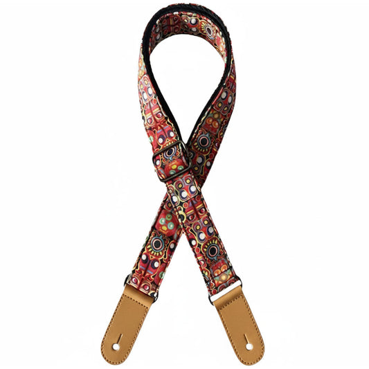 Kealoha 1.5" Embroidered Ukulele Strap Mexican Aztec Fiesta Pattern Brown Ends