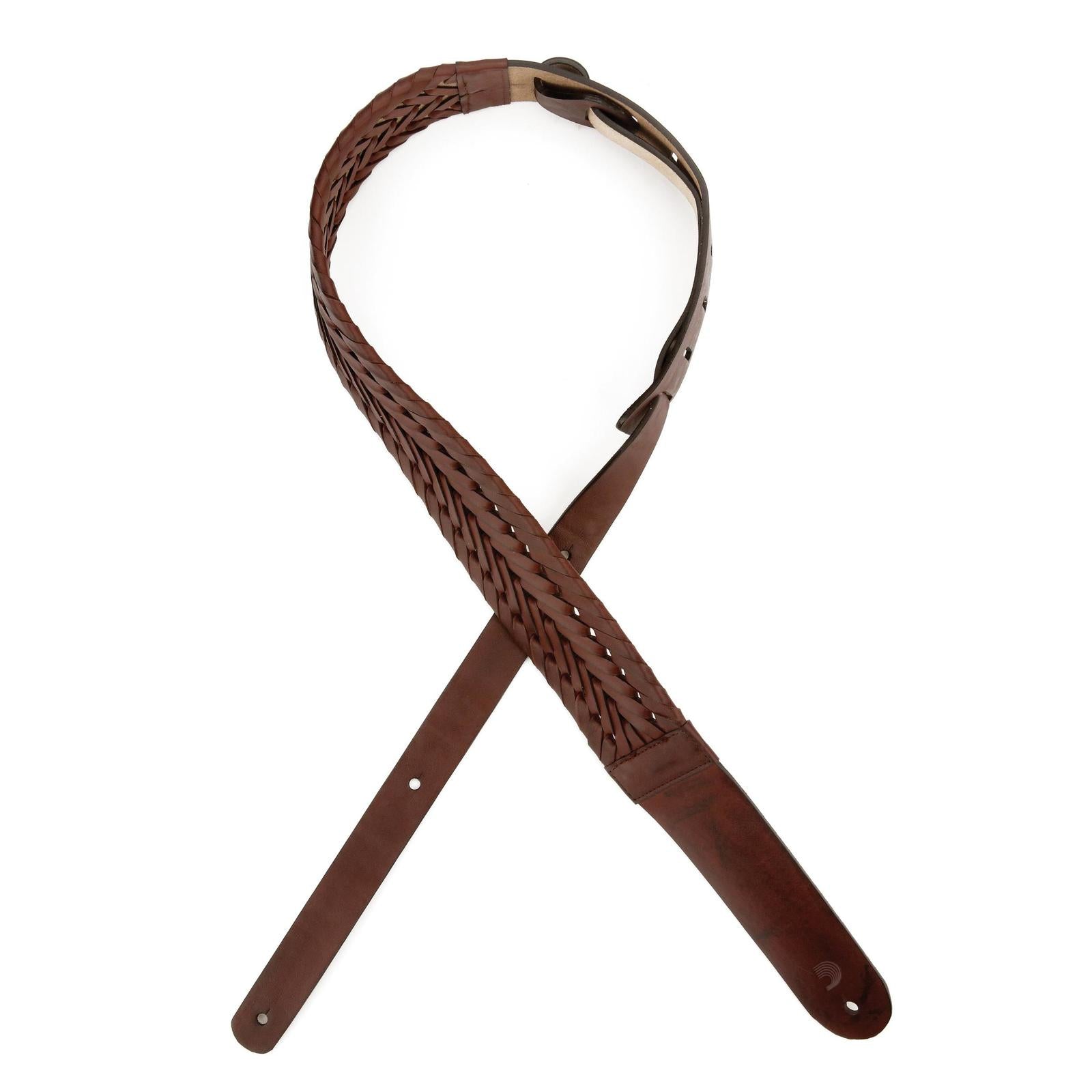 Braided Leather Guitar Strap, brown - by D'Addario