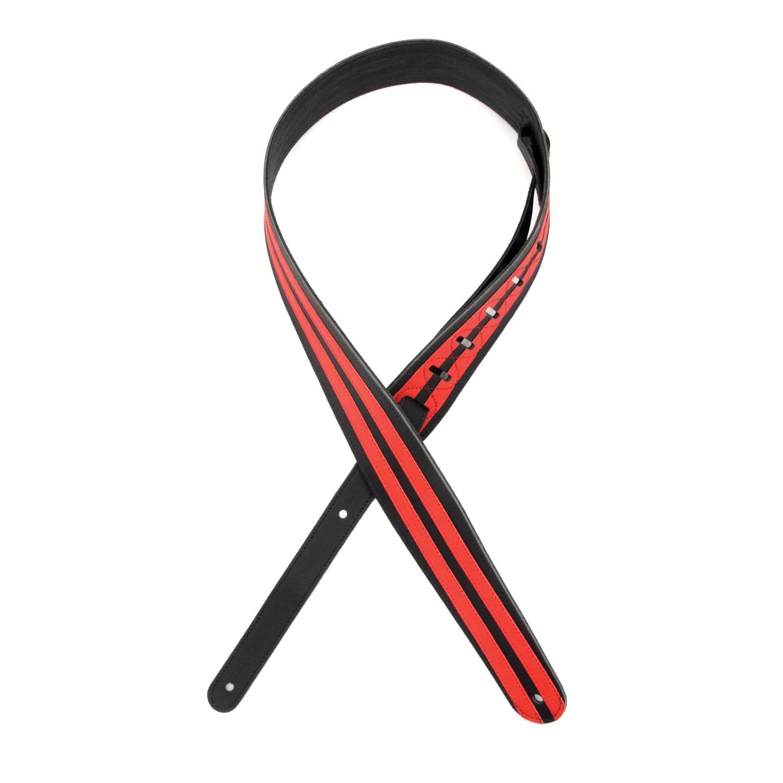 2.5 Inch Leather Guitar Strap,Racing Stripes - Black w/ Red Stripes by D'Addario