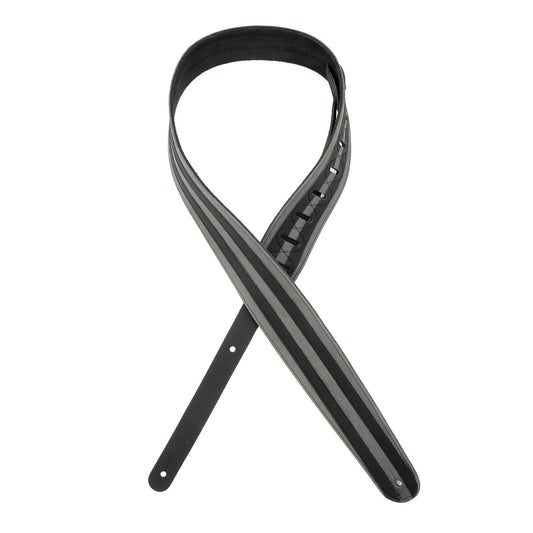 2.5 Inch Leather Guitar Strap, Racing Stripes - Grey w/ Black Stripes by D'Addario