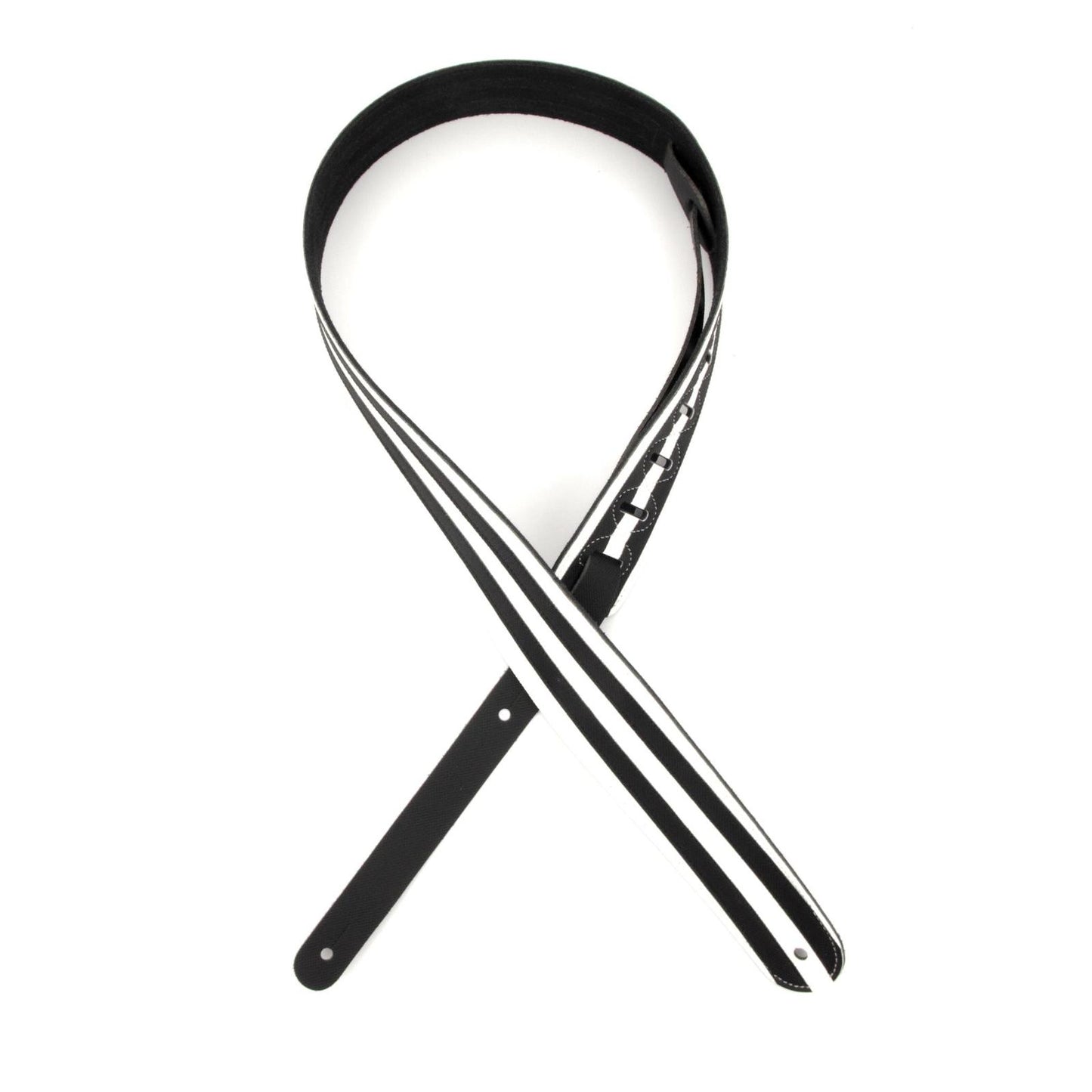 2.5 Inch Leather Guitar Strap, Racing Stripes - White w/ Black Stripes by D'Addario