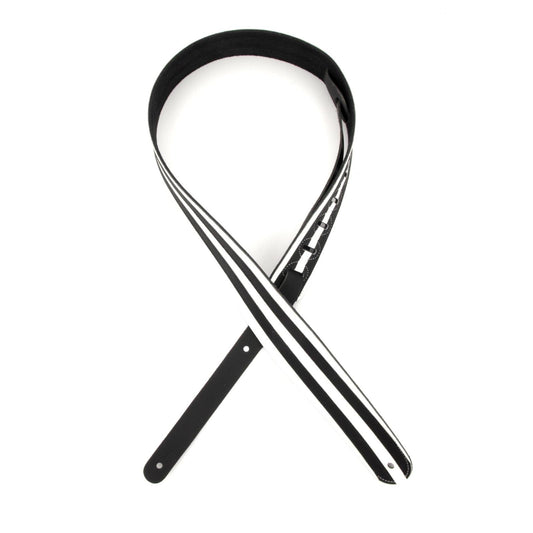 2.5 Inch Leather Guitar Strap, Racing Stripes - White w/ Black Stripes by D'Addario