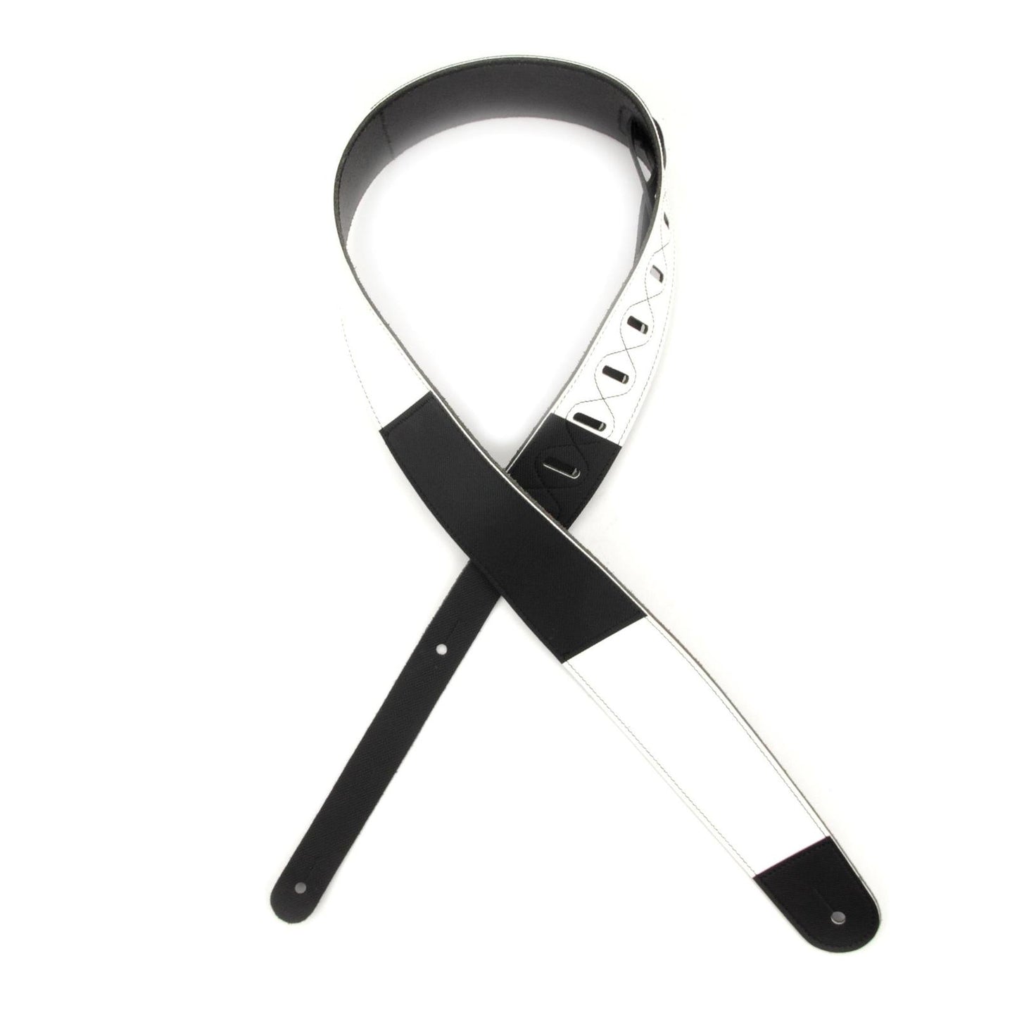 2.5 Inch Leather Guitar Strap, Horizontal Stripe - Black and White, by D'Addario