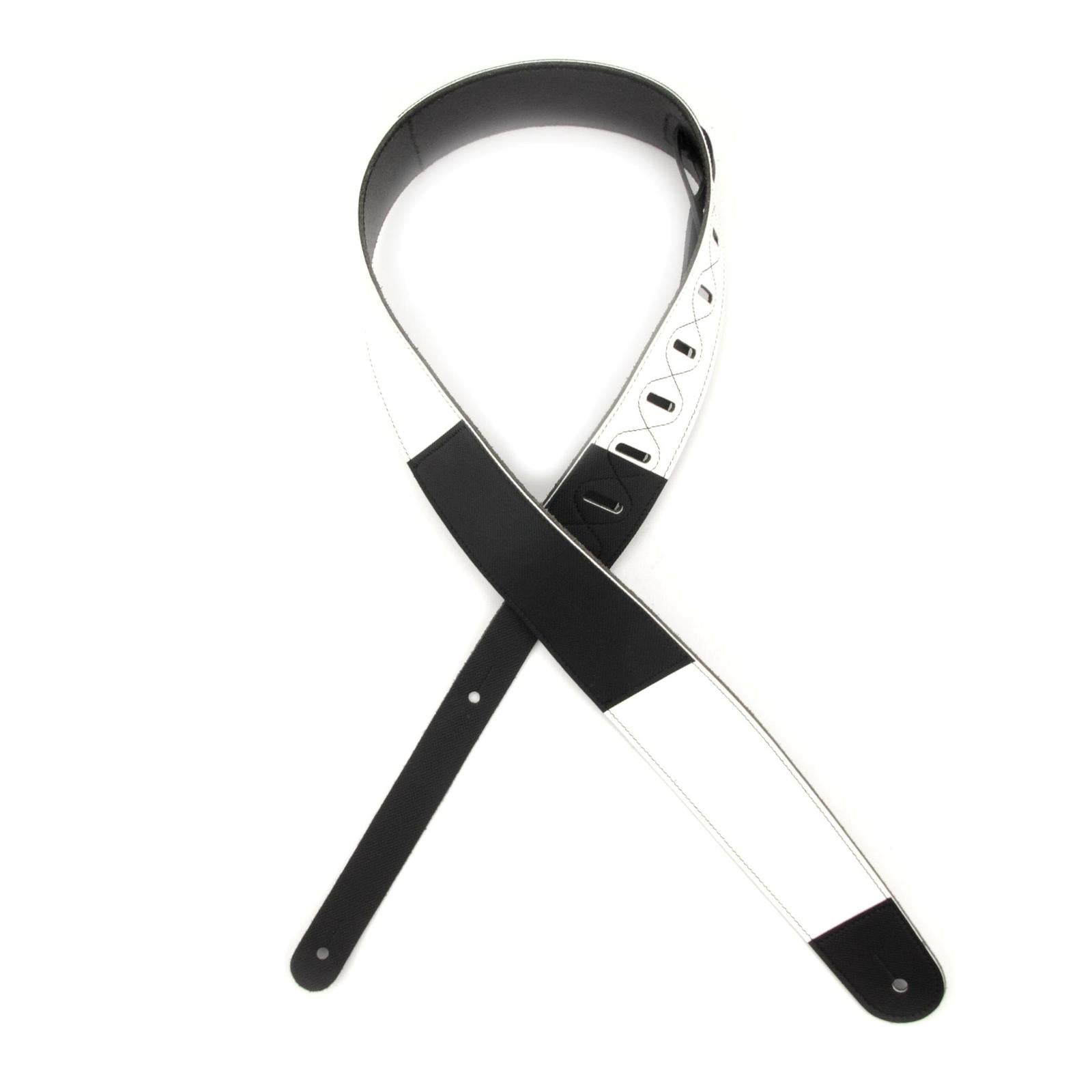 2.5 Inch Leather Guitar Strap, Horizontal Stripe - Black and White, by D'Addario