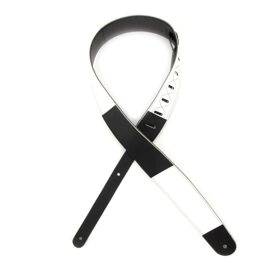 2.5 Inch Leather Guitar Strap, Horizontal Stripe - Black and White, by D'Addario