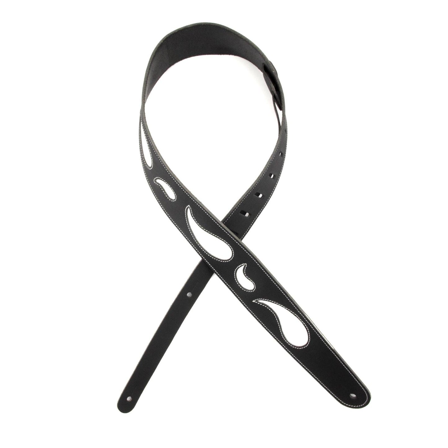 2.5 Inch Leather Guitar Strap, Paisley Window - Black w/ White, by D'Addario