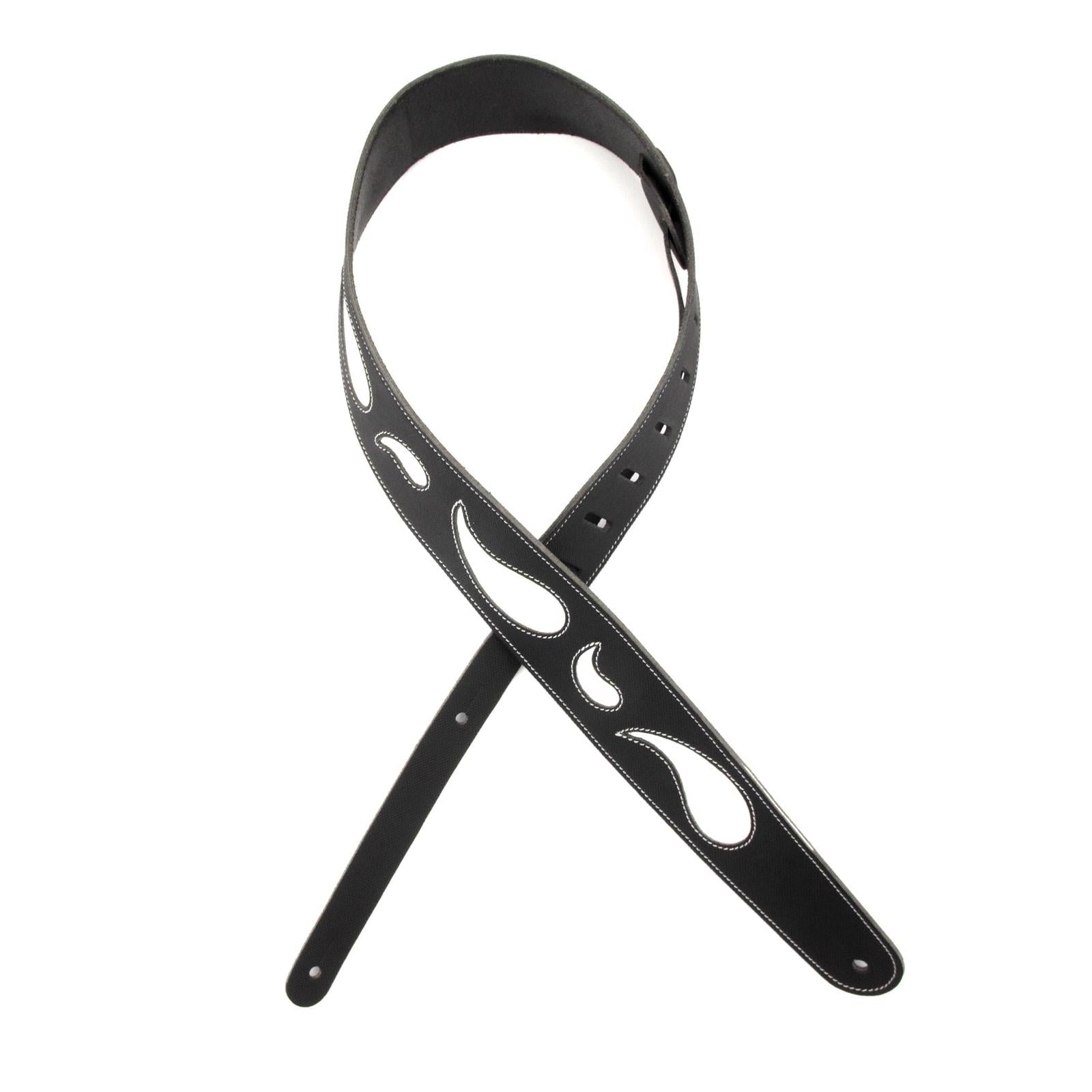 2.5 Inch Leather Guitar Strap, Paisley Window - Black w/ White, by D'Addario