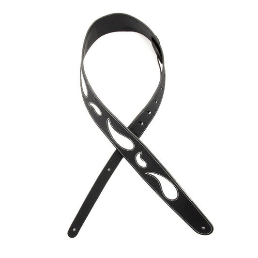 2.5 Inch Leather Guitar Strap, Paisley Window - Black w/ White, by D'Addario