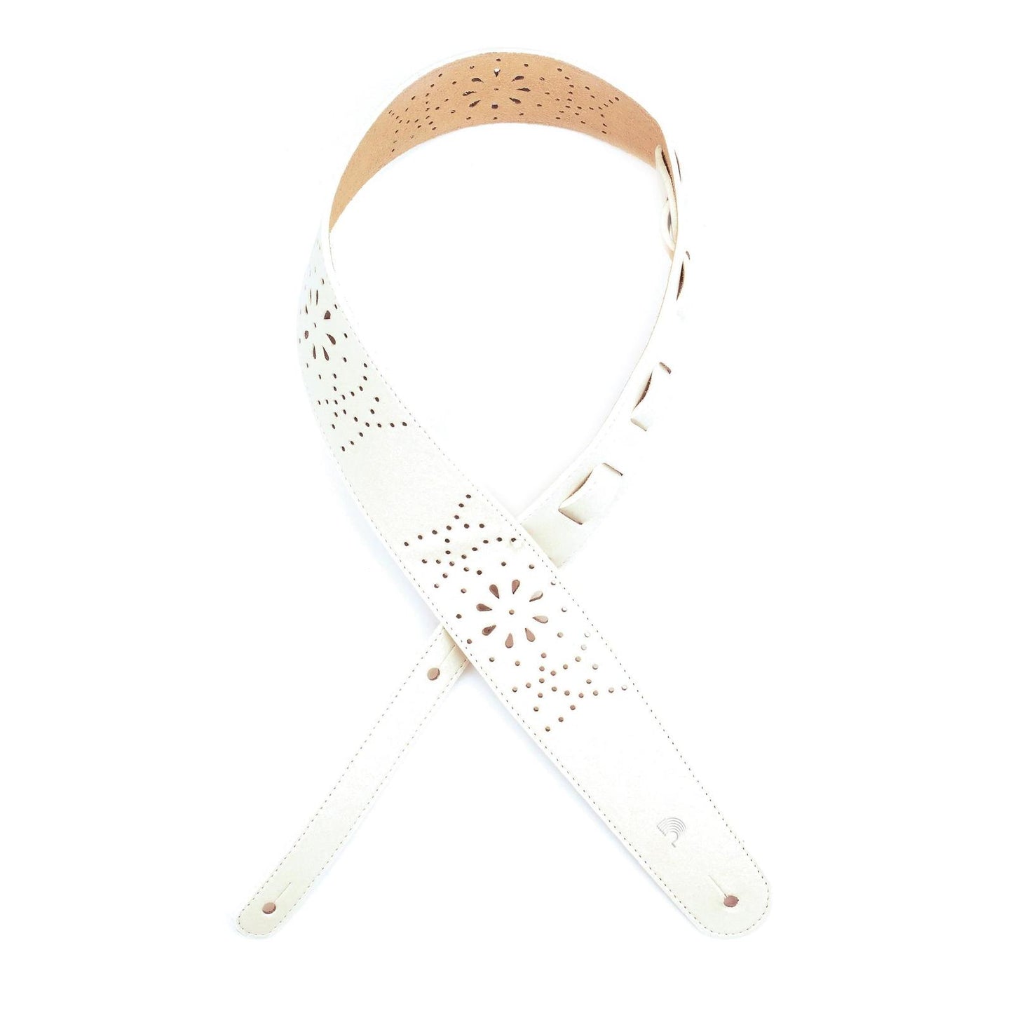 Leather Guitar Strap, Perforated White, by D'Addario