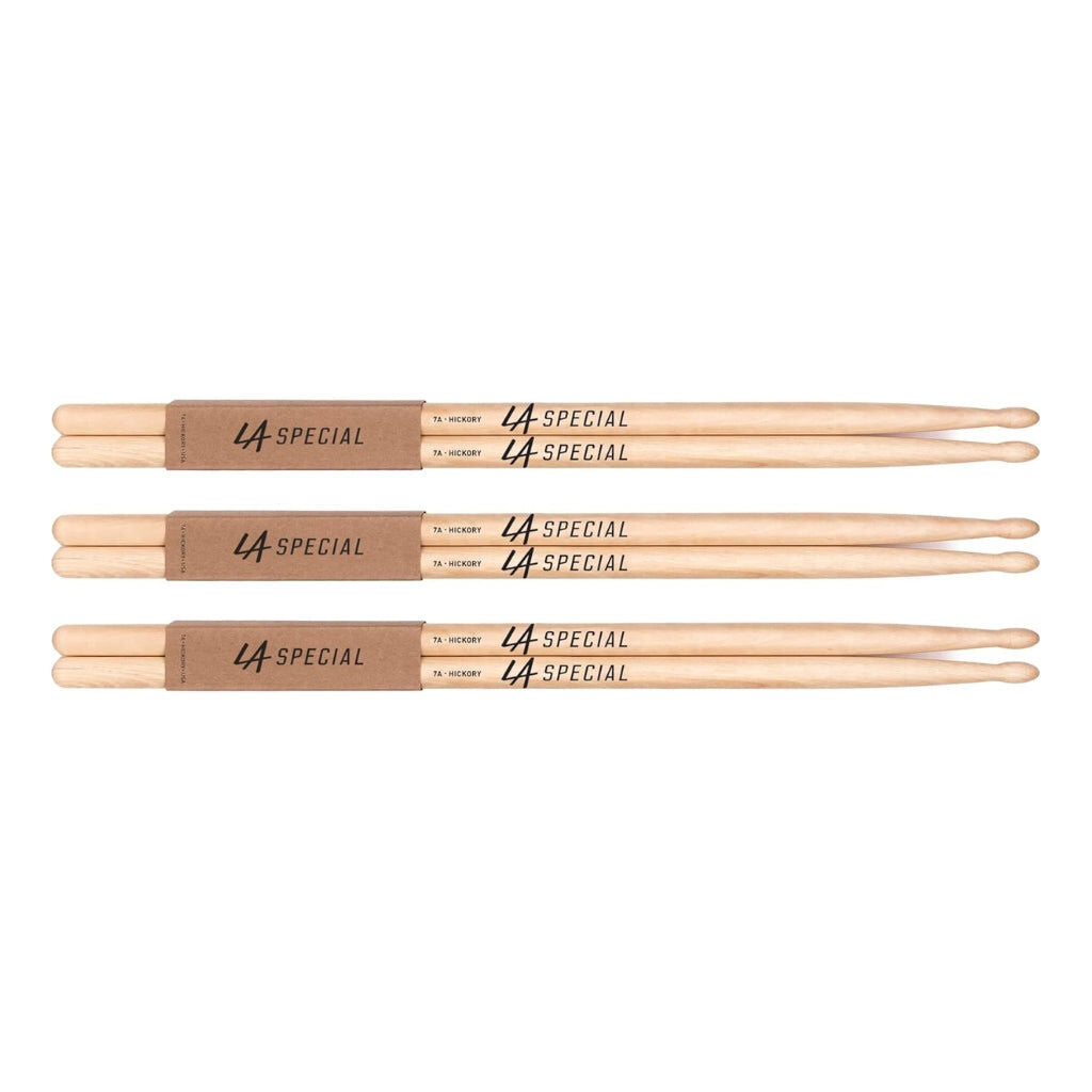 ProMark LA Specials 7A Hickory Drumsticks - 3 Pack, Wood Tip, Lightweight, Versatile for All Drumming Styles, Made in USA