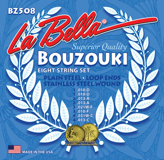 La Bella BZ508 8 String Bouzouki Stainless Steel Strings 10-31