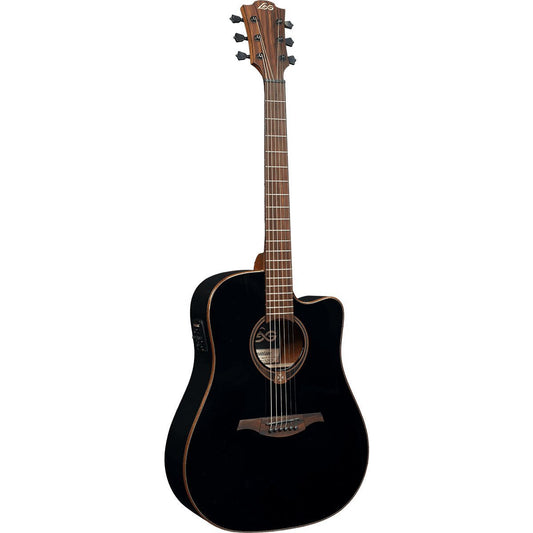 LAG Tramontane 118 T118DCE Acoustic Guitar Dreadnought Black Solid Engelmann Top w/ Pickup
