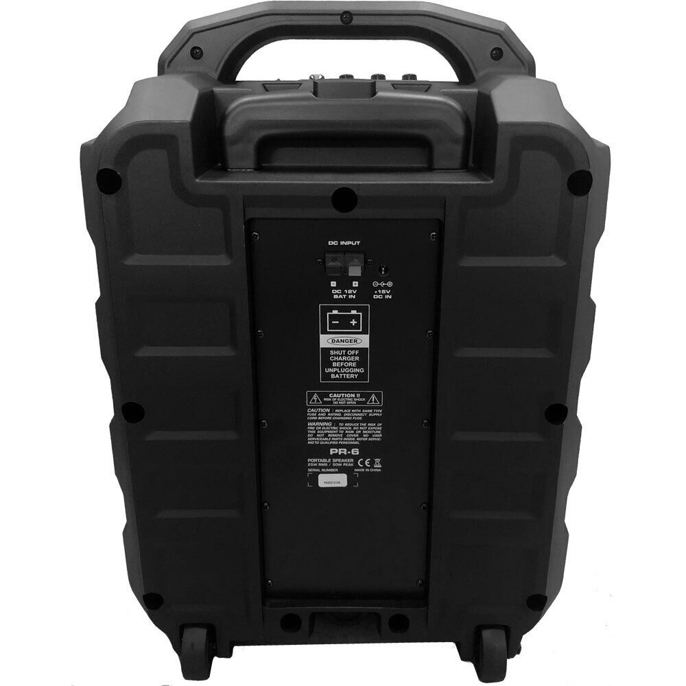 Leem PR-6 Portable 25W PA Speaker System with Bluetooth, USB, SD Input, Party Lights, Rechargeable Battery, Wheels, and Handle — view 2