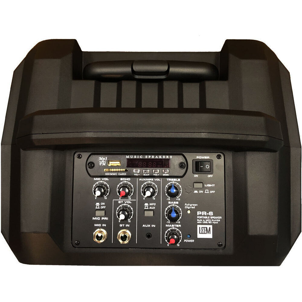 Leem PR-6 Portable 25W PA Speaker System with Bluetooth, USB, SD Input, Party Lights, Rechargeable Battery, Wheels, and Handle — view 3
