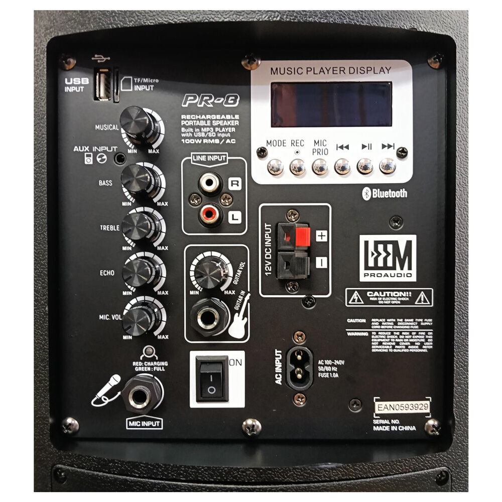 Leem PR-8 Portable 50W 8" PA Speaker System with Wireless Microphone and Bluetooth — view 3
