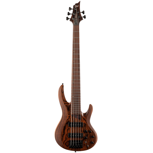 LTD B-1005 NS 5 String Bass with Bocote Top, 34" Scale, Swamp Ash Body, Wenge/Purple Heart Neck, Macassar Ebony Fingerboard, Natural Satin Finish