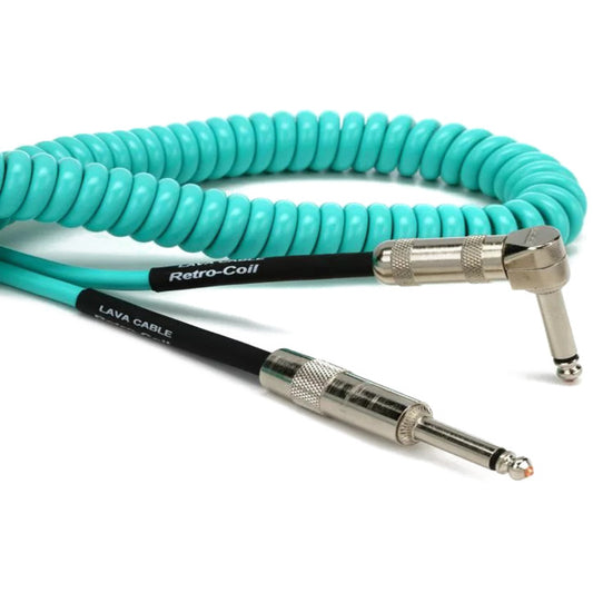 Lava Cable Retro Coil 20ft Straight to Right Angle Guitar Cable Surf Green