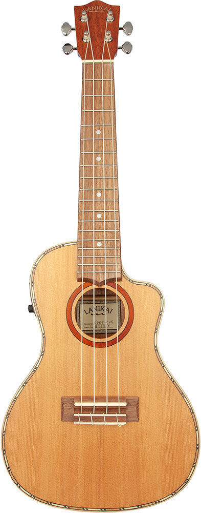 Lanikai Cedar Series Concert AC/EL Ukulele with Mahogany Back, Fishman Kula Preamp, and Gig Bag in Natural Satin Finish