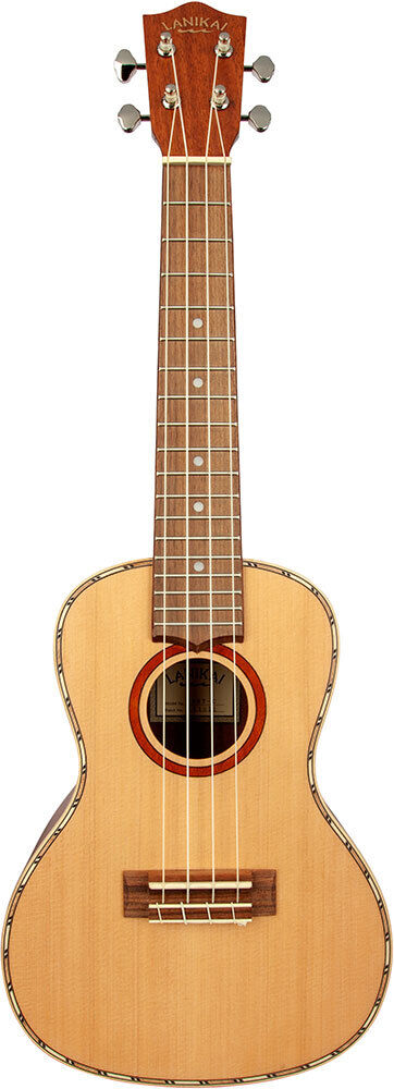 Lanikai Cedar Series Concert Ukulele with Mahogany Back, Satin Finish, Grover Tuners, NuBone Nut, D'Addario Strings, and Padded Gig Bag
