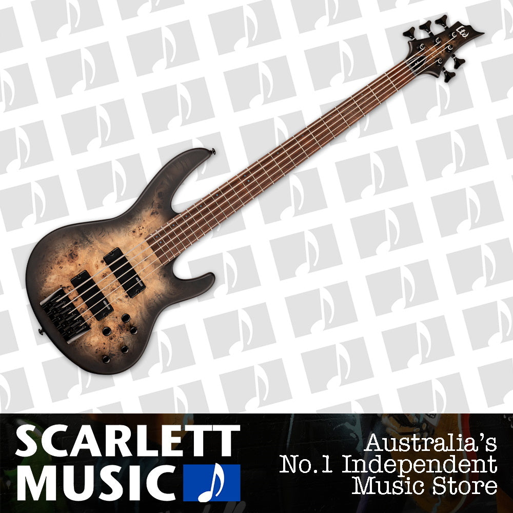 ESP LTD D-5 5 String Electric Bass Guitar Black Natural Burst Satin — view 2