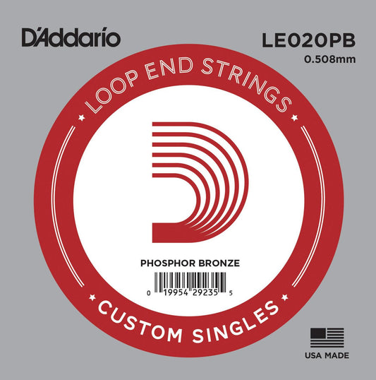 D'Addario LE020PB Phosphor Bronze Loop End Single String, .020