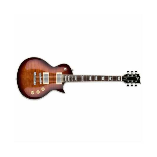 LTD EC-256FM Flame Top Dark Brown Electric Guitar with Set-Neck Construction and Humbuckers