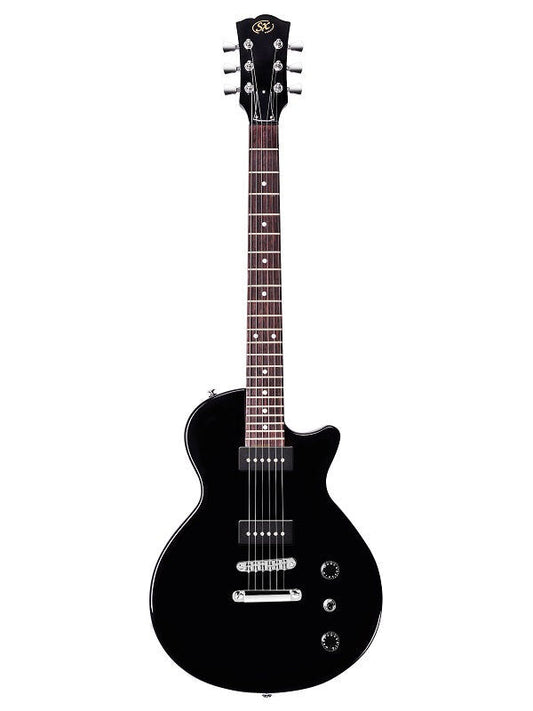 SX LPJR Electric Guitar - Solid Basswood Body, Maple Neck, Rosewood Fingerboard, P90 Pickups, Chrome Hardware, Black Finish