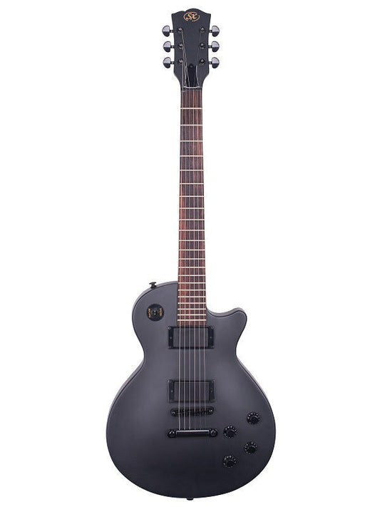 SX LP Style Electric Guitar with Set Neck, Black Finish, 2 Humbucker Pickups, Rosewood Fingerboard, 22 Frets, Includes Guitar Guide