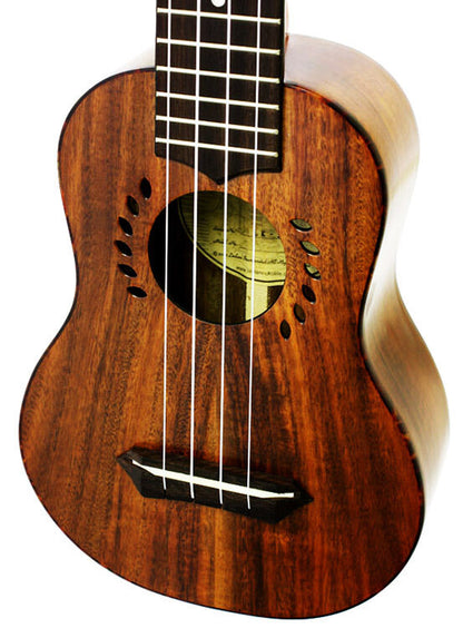 Leolani Solid Koa Long Neck Soprano Ukulele with Gigbag — view 3