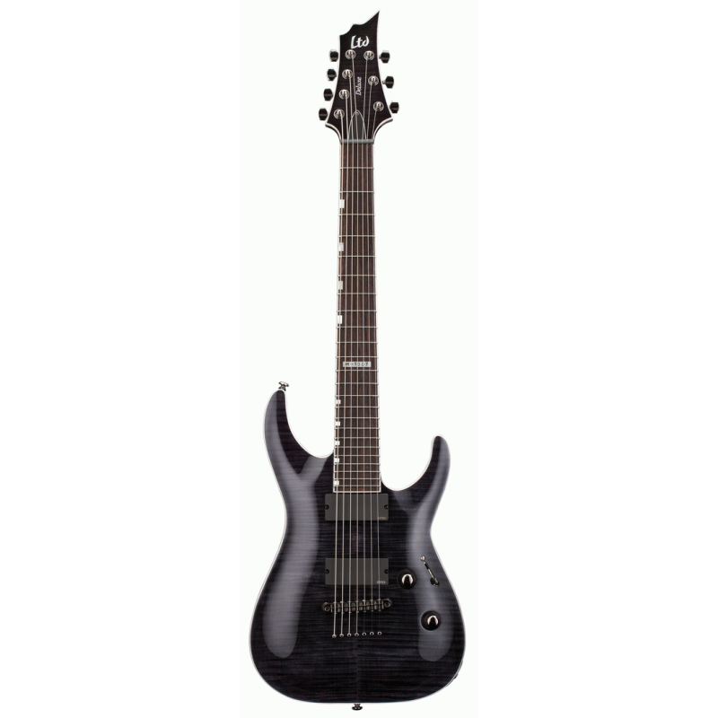 LTD H-1007FM 7-String Electric Guitar with EMG Pickups, Mahogany Body, Flamed Maple Top, Macassar Ebony Fingerboard, See Thru Black Finish