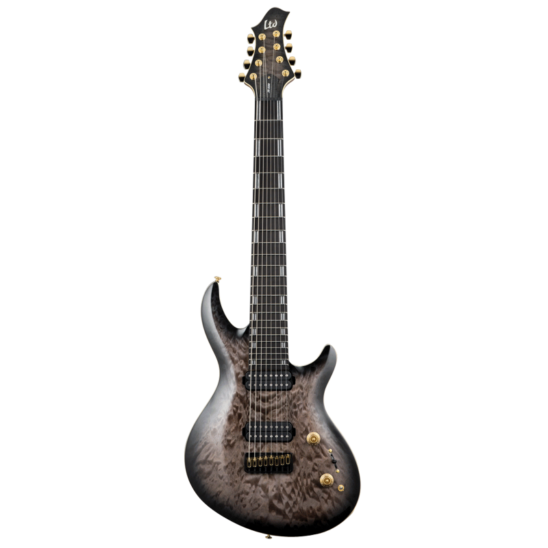LTD Javier Reyes JR-608 Signature Guitar - 8-String, Walnut/Maple Neck, Macassar Ebony Fingerboard, Faded Blue Sunburst Finish