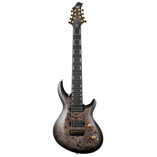 LTD Javier Reyes JR-608 Signature Guitar - 8-String, Walnut/Maple Neck, Macassar Ebony Fingerboard, Faded Blue Sunburst Finish