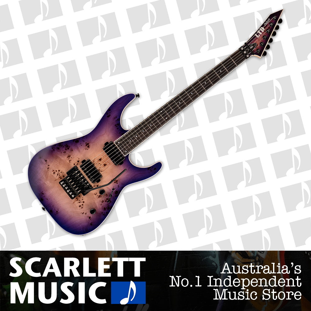 ESP LTD M-1000 Burled Poplar Top Electric Guitar Purple Natural Burst — view 2