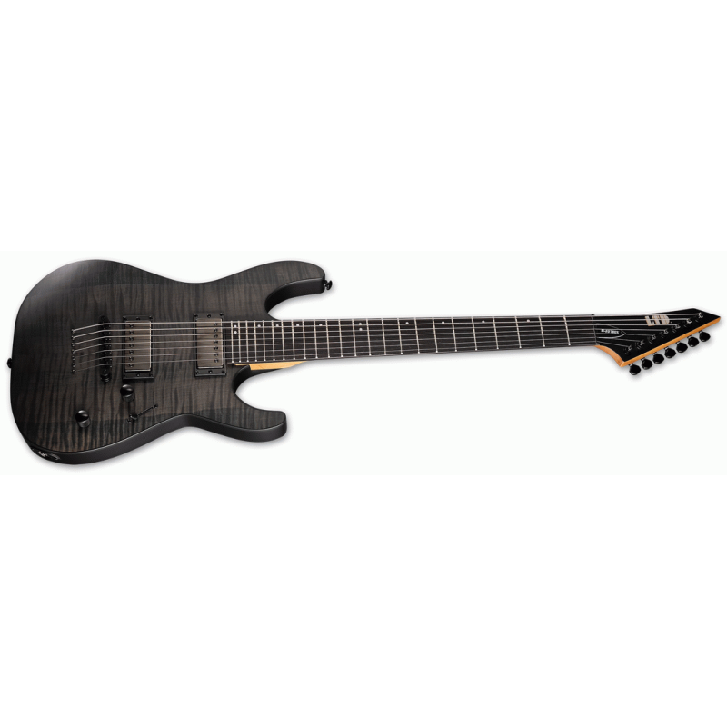 ESP LTD M-207DX Baritone 27" scale roasted maple neck flamed maple top LH-150 pickups satin black — view 3
