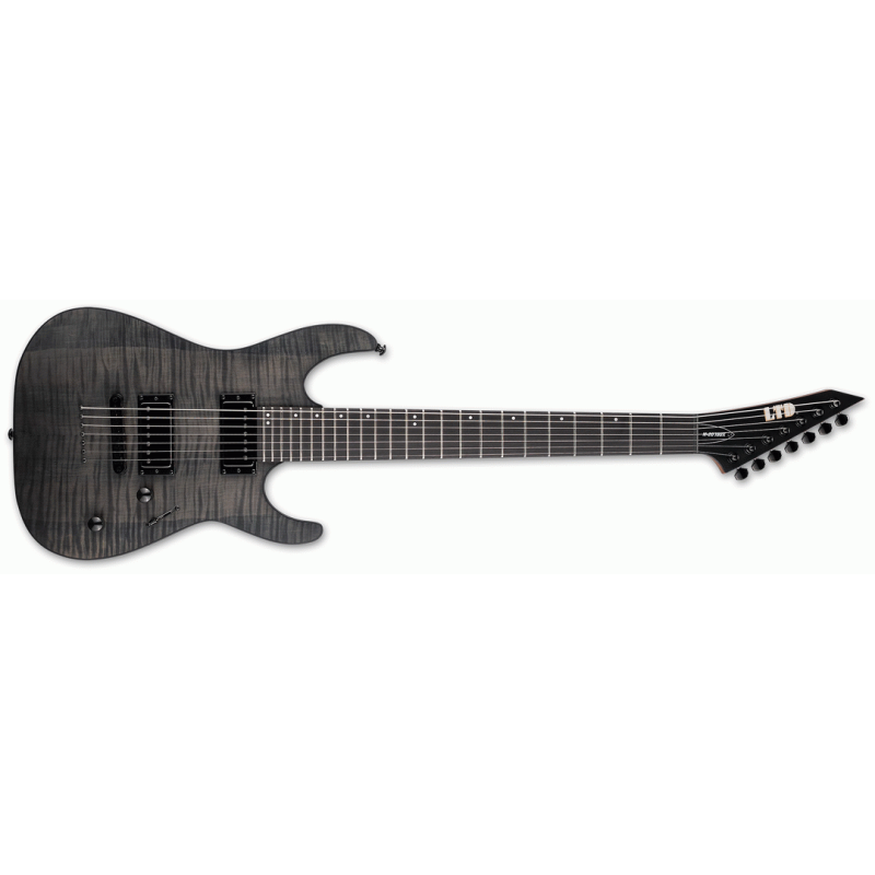 ESP LTD M-207DX Baritone 27" scale roasted maple neck flamed maple top LH-150 pickups satin black — view 4