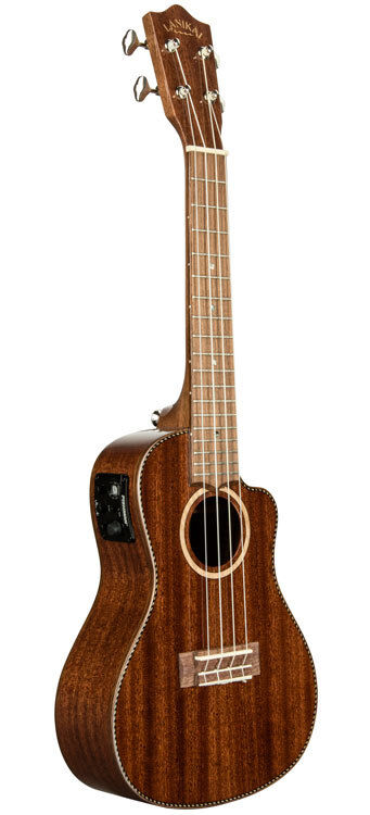 Lanikai Solid Mahogany Concert AC/EL Ukulele with Gloss Finish and Foam Case — view 3