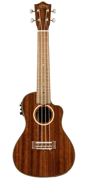 Lanikai Solid Mahogany Concert AC/EL Ukulele with Gloss Finish and Foam Case