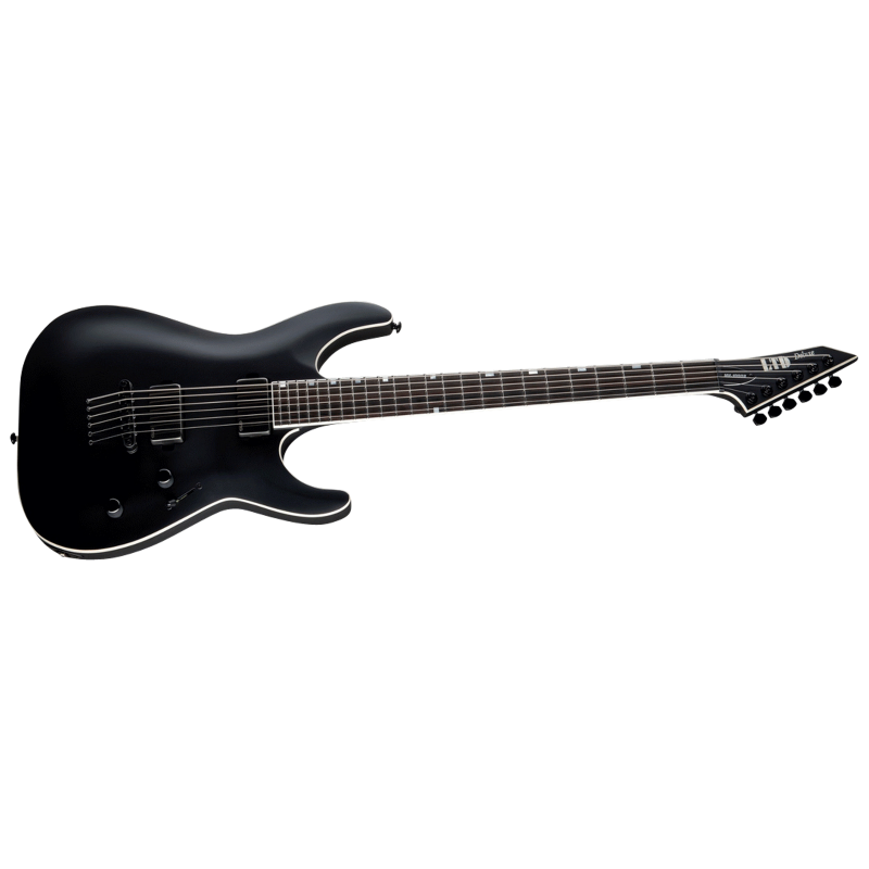 LTD MH-1000 Baritone Guitar in Black Satin with 27” Scale, Mahogany Body, Maple Neck, EMG Pickups, and Locking Tuners — view 3