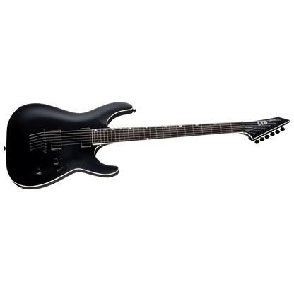 LTD MH-1000 Baritone Guitar in Black Satin with 27” Scale, Mahogany Body, Maple Neck, EMG Pickups, and Locking Tuners — view 3