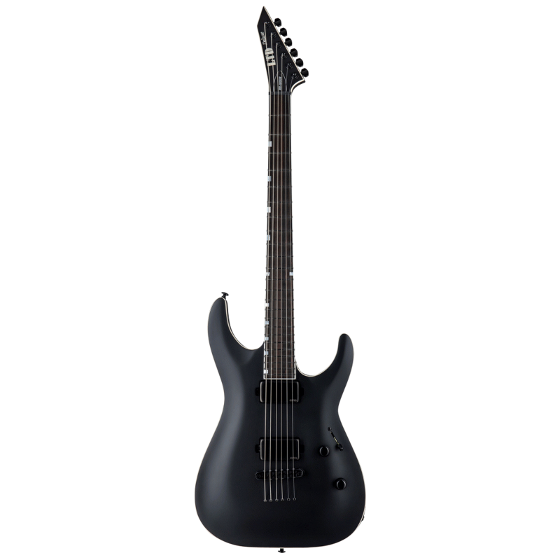 LTD MH-1000 Baritone Guitar in Black Satin with 27” Scale, Mahogany Body, Maple Neck, EMG Pickups, and Locking Tuners