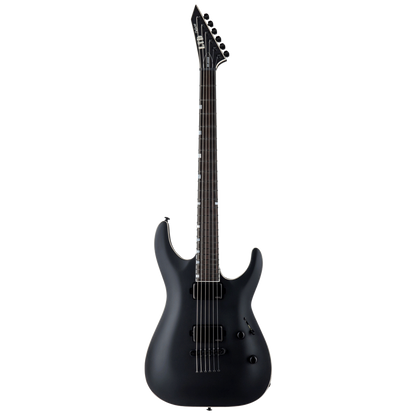 LTD MH-1000 Baritone Guitar in Black Satin with 27” Scale, Mahogany Body, Maple Neck, EMG Pickups, and Locking Tuners