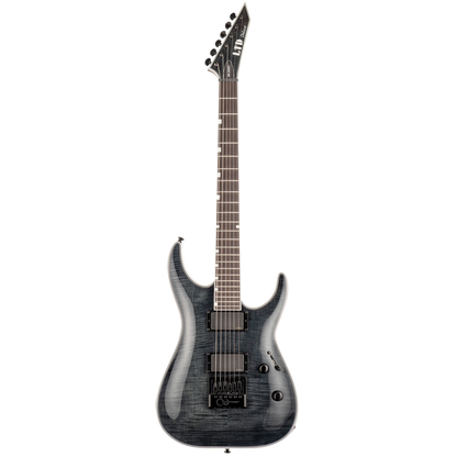 LTD MH-1000ET EverTune Guitar with Flamed Maple Top, See Thru Black Finish, EMG Pickups, Ebony Fingerboard, and Grover Tuners