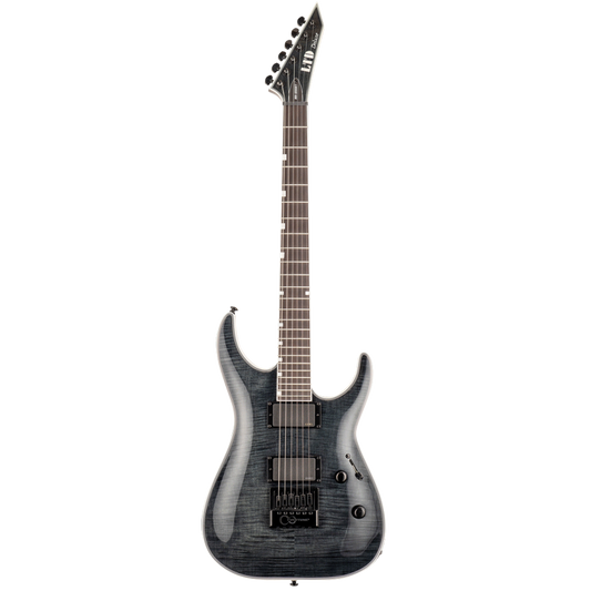 LTD MH-1000ET EverTune Guitar with Flamed Maple Top, See Thru Black Finish, EMG Pickups, Ebony Fingerboard, and Grover Tuners