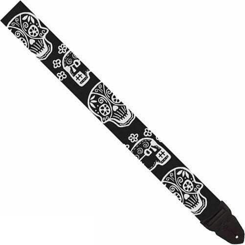 LM - 2 Inch Poly Guitar Strap, Black With White Cinco D Design Adjustable