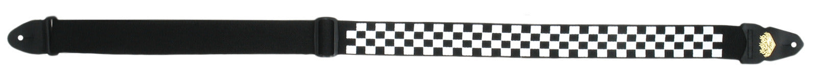 LM - 2 Inch Poly Guitar Strap, Black With White And Black Checker Design *NEW*