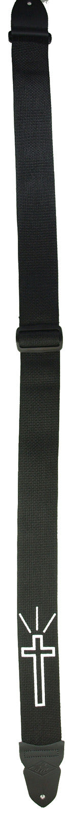 LM - 2 Inch Poly Guitar Strap, Black With White Cross Design *NEW*