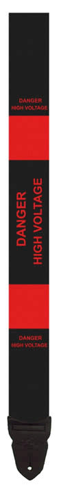 LM - 2 Inch Poly Guitar Strap, Black With Red High Voltage Design *NEW*
